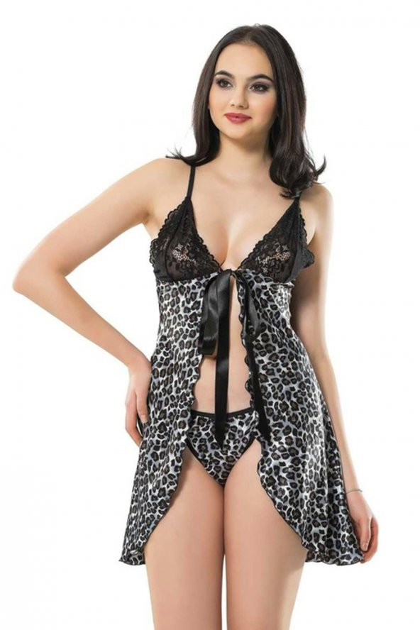 Leopar Saten Gecelik