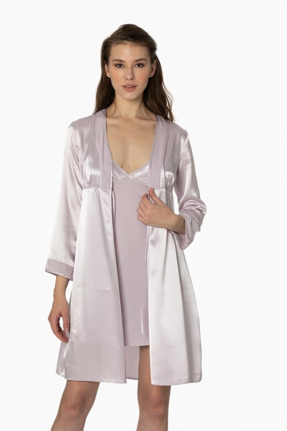 Kadın Kadife Saten Gecelik & Sabahlık Takım - Resim 5