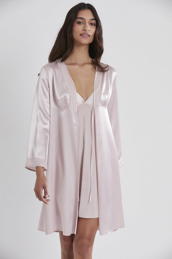 Kadın Kadife Saten Gecelik & Sabahlık Takım - Resim 9