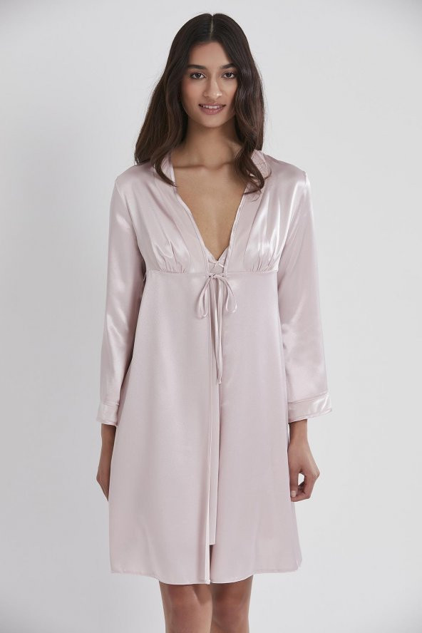 Kadın Kadife Saten Gecelik & Sabahlık Takım - Resim 10