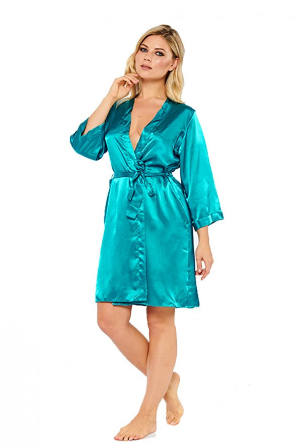 İpek Saten Zümrüt Sabahlık - Resim 2