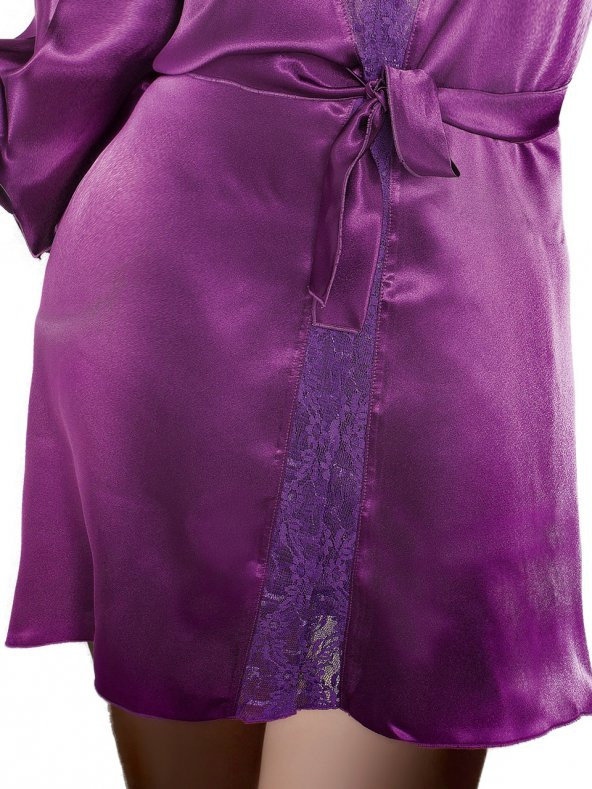 Bayan Dantelli Saten Sabahlık - Resim 4