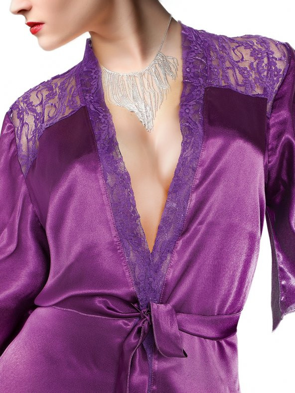 Bayan Dantelli Saten Sabahlık - Resim 5