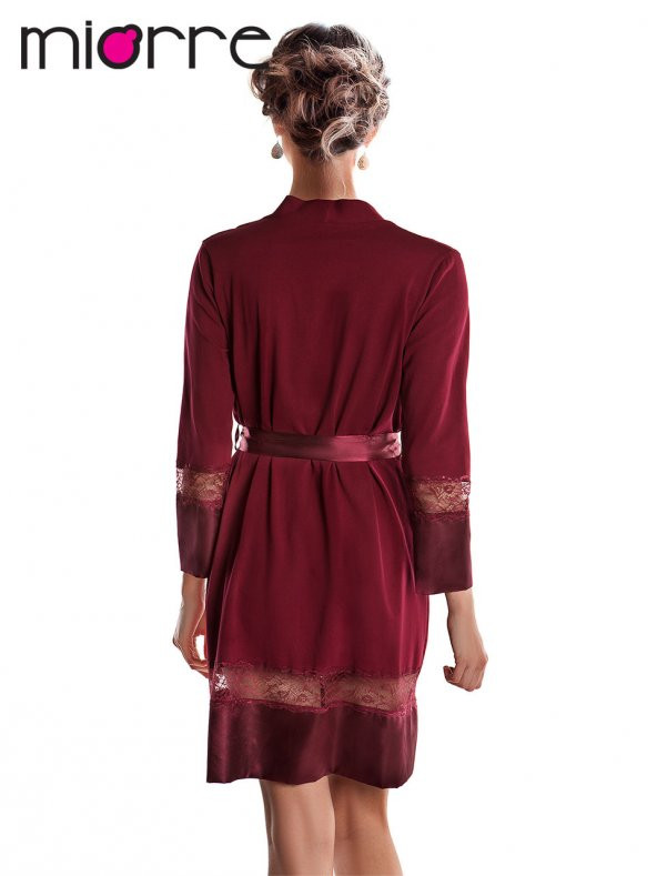 Kol ve Etek Ucu Saten Dantel Detaylı Pamuklu Penye Sabahlık - Resim 4