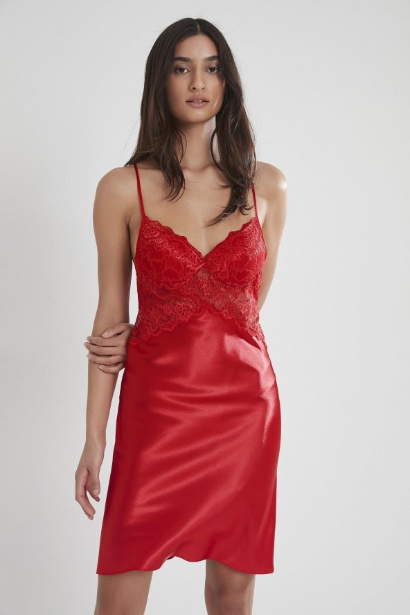 pierre cardin Kadın Saten Dantelli Gecelik - Resim 3