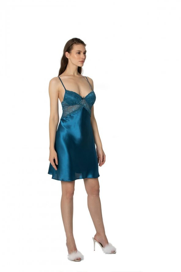 pierre cardin Kadın Saten Dantelli Gecelik - Resim 4