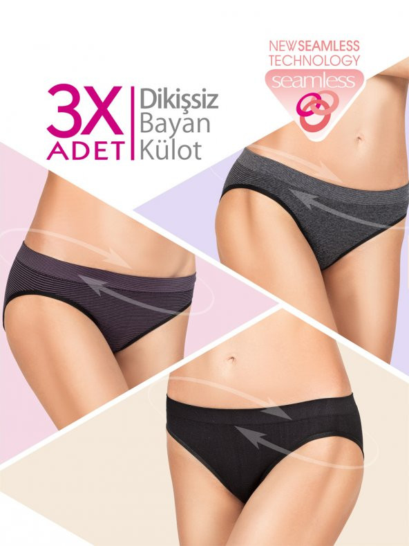 3lü Dikişsiz Bayan Slip - Resim 2