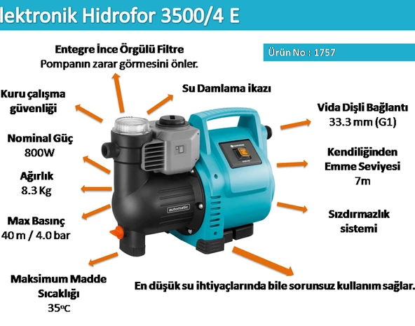 Gardena 1757 Clasic Jet Pompa Hidrofor Otomatik 3500/4E - 5