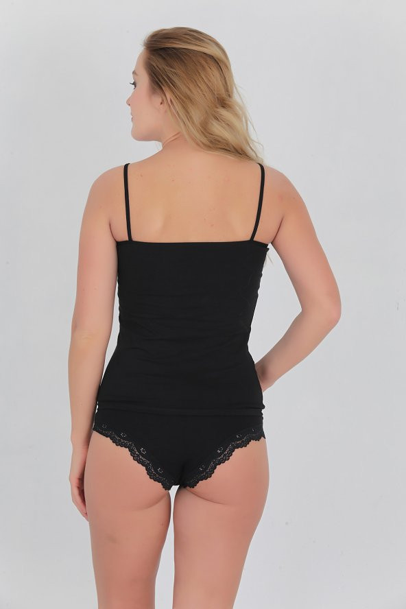 Dantelli Kadın Atlet Külot Takım Siyah - Resim 6