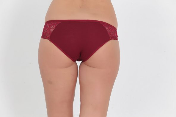 Dantel ve Fiyonk Detaylı Kadın Günlük Külot Bordo - Resim 3