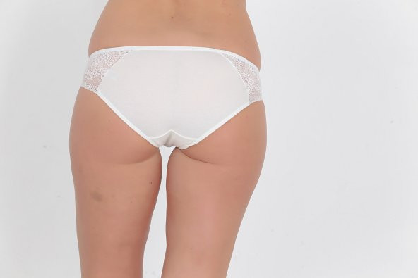 Dantel ve Fiyonk Detaylı Kadın Günlük Külot Ekru - Resim 3