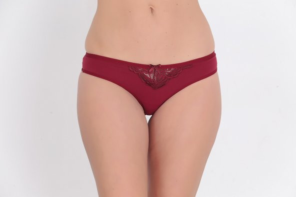Ön ve Arka Dantelli Düşük Bel Slim Külot Bordo - Resim 2