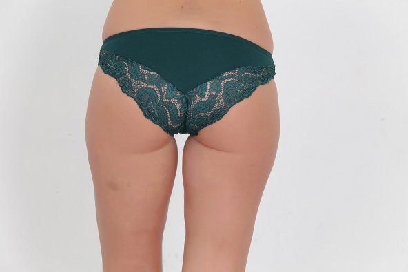 Ön ve Arkası Dantelli Düşük Bel Slim Külot Yeşil - 3