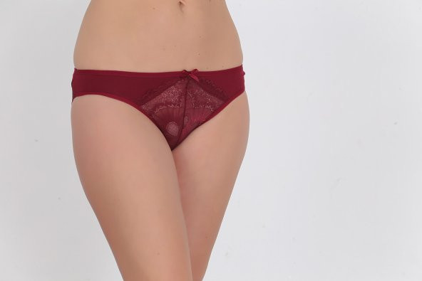 Ön ve Arkası Dantelli Düşük Bel Slim Külot Bordo ürün görseli