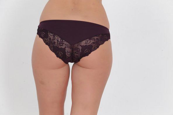 Ön ve Arkası Dantelli Düşük Bel Slim Külot Lila ürün görseli