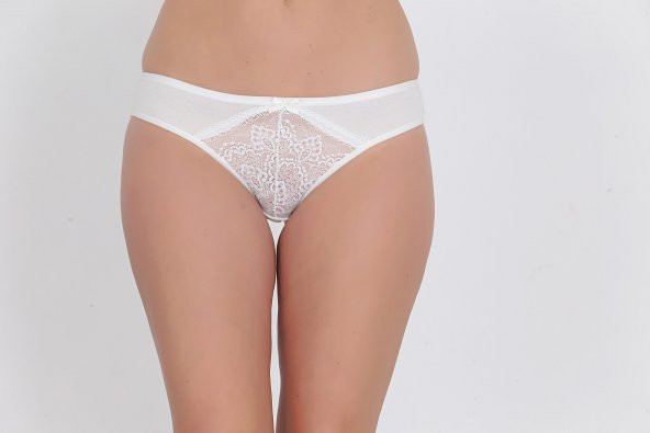 Ön ve Arkası Dantelli Düşük Bel Slim Külot Ekru - 2