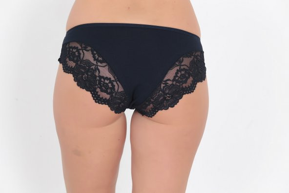Dantel ve Fiyonk Detaylı Kadın Günlük Külot Lacivert - Resim 3