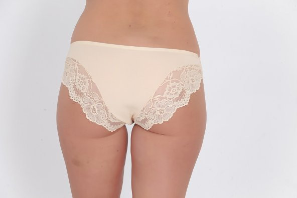 Dantel ve Fiyonk Detaylı Kadın Günlük Külot Ten - Resim 3