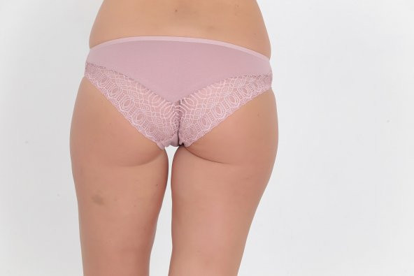Ön ve Arkası Dantelli Düşük Bel Slim Külot Gül Kurusu - Resim 3
