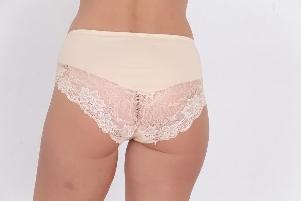 Önü ve Arkası Dantel Detaylı Günlük Kadın Külot Ten - Resim 3