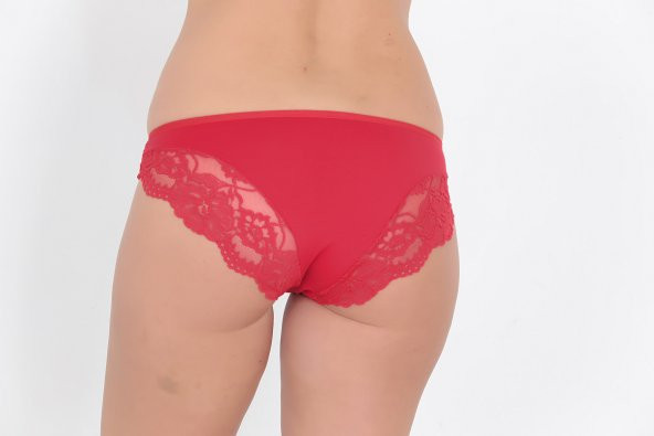 Dantel ve Fiyonk Detaylı Kadın Günlük Külot Kırmızı - Resim 3