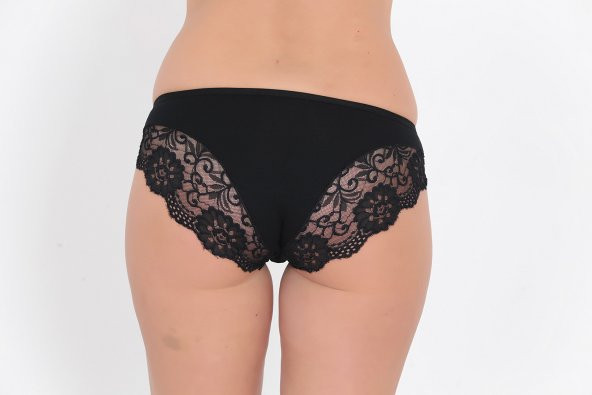 Dantel ve Fiyonk Detaylı Kadın Günlük Külot Siyah - Resim 3