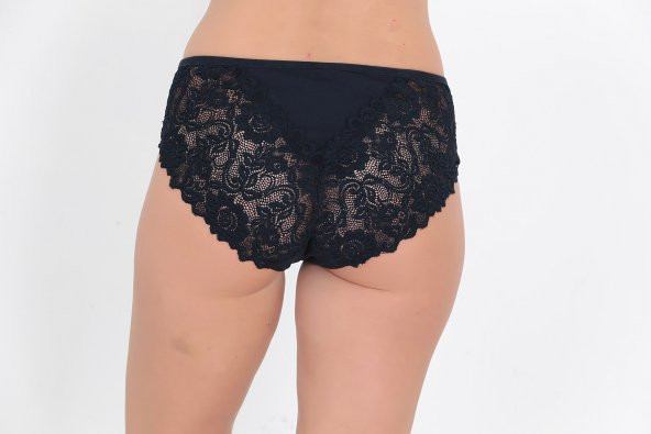 Arkası Dantel ve Fiyonk Detaylı Günlük Kadın Külot Lacivert - Resim 3