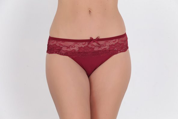 Dantel ve Fiyonk Detaylı Kadın Günlük Külot Bordo - Resim 2