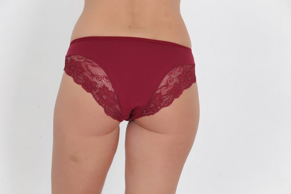 Dantel ve Fiyonk Detaylı Kadın Günlük Külot Bordo - Resim 3