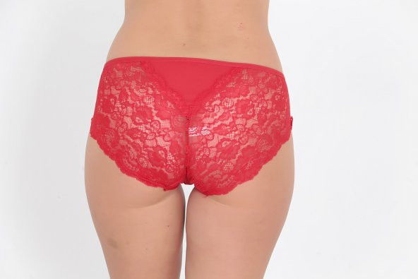 Arkası Dantel ve Fiyonk Detaylı Günlük Kadın Külot Kırmızı - Resim 3