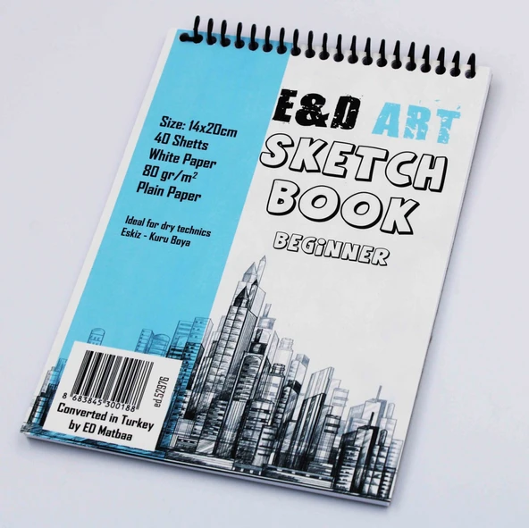 E&D Art Sketch Book Beginner 14x20cm 40yp 80gr Eskiz Çizim Defteri Üstten Spiralli / ed.52976 - Resim 3