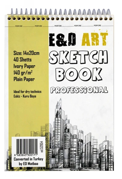 E&D Art Sketch Book Professional 14x20cm 40yp 140gr Eskiz Çizim Defteri Üstten Spiralli / ed.52954
