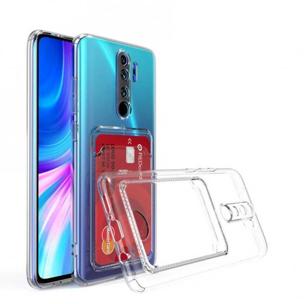 Xiaomi Redmi Note 8 Pro Setra Şeffaf Kredi Kartlıklı Cüzdan Kamera Korumalı Kılıf