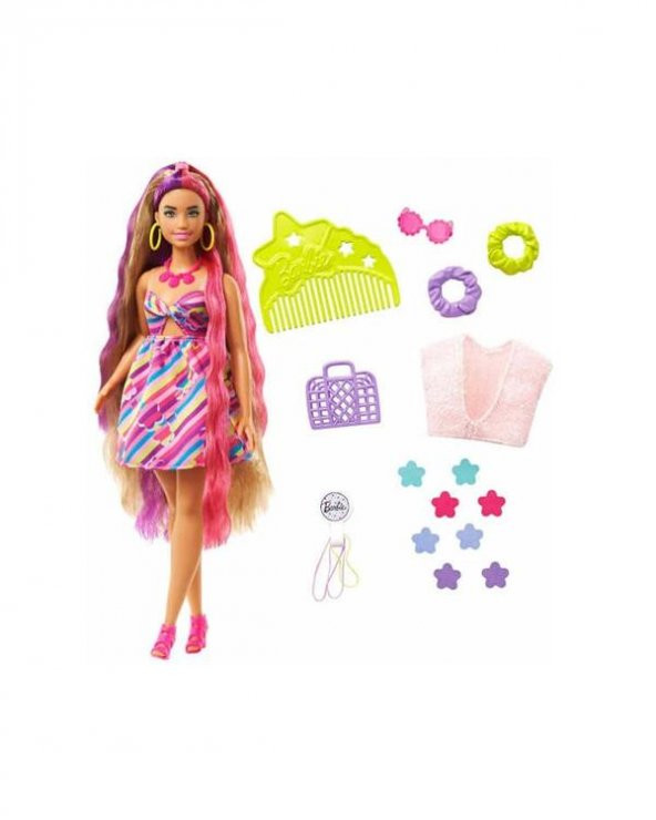 Barbie Upuzun Muhteşem Saçlı Bebekler Esmer Çiçek HCM89