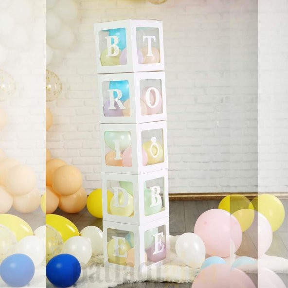 Bride To Be Yazılı Büyük Boy 25 cm Beyaz Kutu ve Balon Seti Nişan Kına Parti Kutlama Seti