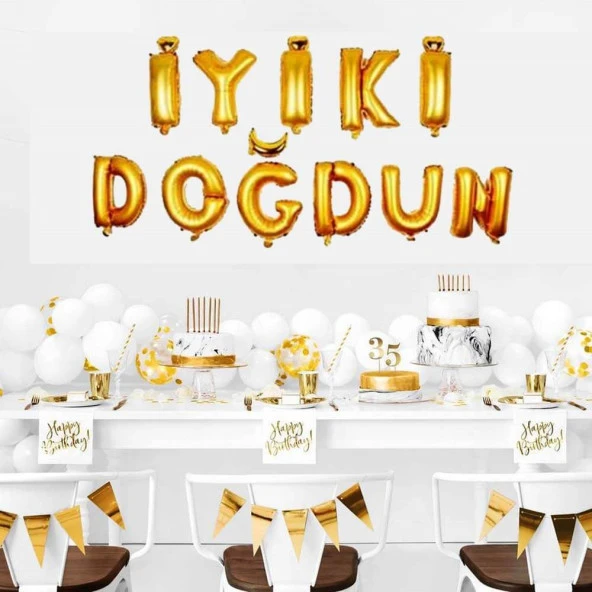 İyi Ki Doğdun 11 Parça Harf Gold Altın Renk Folyo Balon Seti