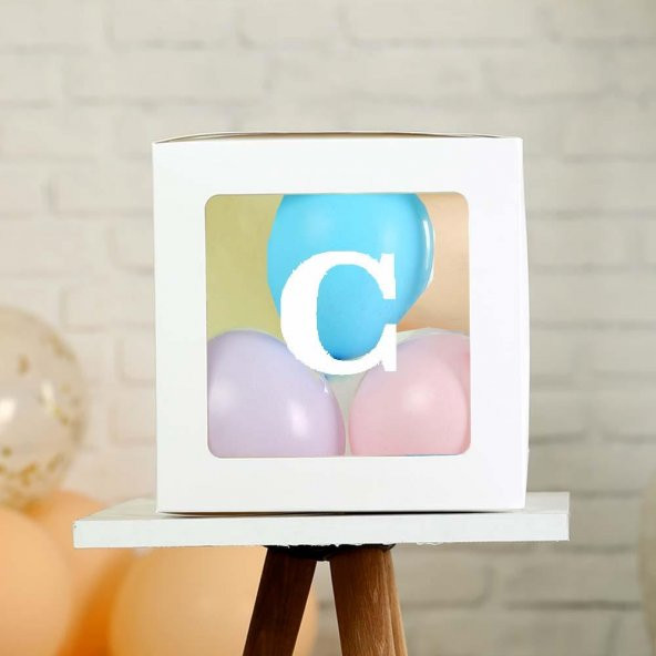 Şeffaf C Harfli Beyaz Kutu ve Balon Seti Kendin Yap Bebek Çocuk Doğum Günü Süsleme