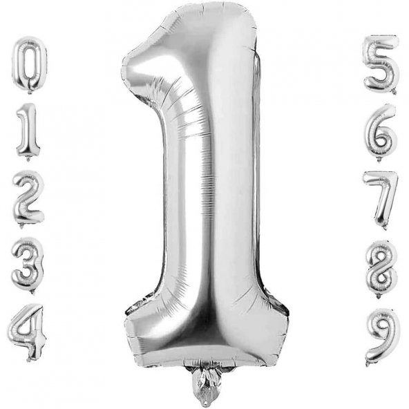 1 Bir Rakam Gümüş Folyo Balon 34" Inc 76 cm