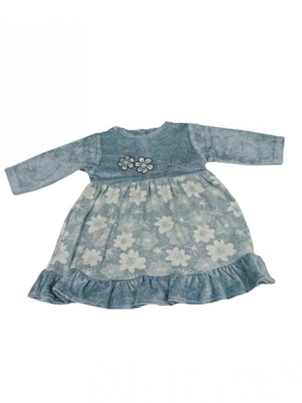Hoppidik Kız Bebek Elbise Kadife Çiçek Nakışlı 2250