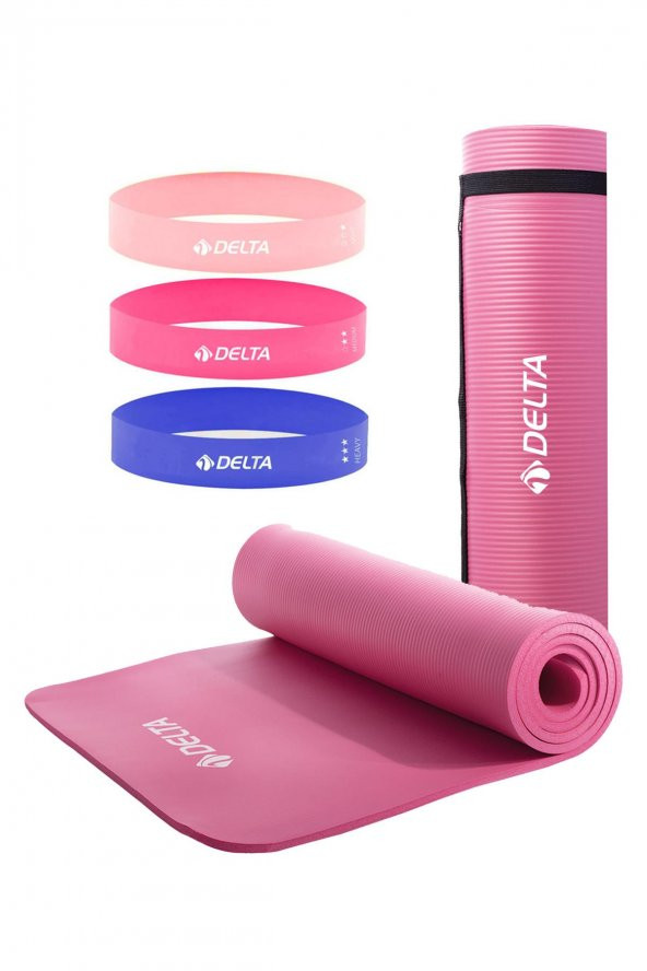 Delta Konfor Zemin 10 Mm Taşıma Askılı Pilates Minderi 3lü Squat Bandı Egzersiz Direnç Lastiği