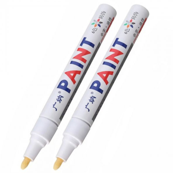 Oto Lastik Yazı Kalemi 2'li Set Beyaz-Beyaz Lastik Boya Kalemi Yazı Renklendirme Kalemi