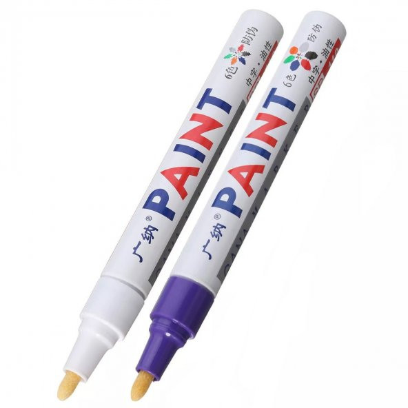Oto Lastik Yazı Kalemi 2li Set Beyaz-Mor Lastik Boya Kalemi Yazı Renklendirme Kalemi