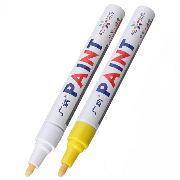 Oto Lastik Yazı Kalemi 2'li Set Beyaz-Sarı Lastik Boya Kalemi Yazı Renklendirme Kalemi