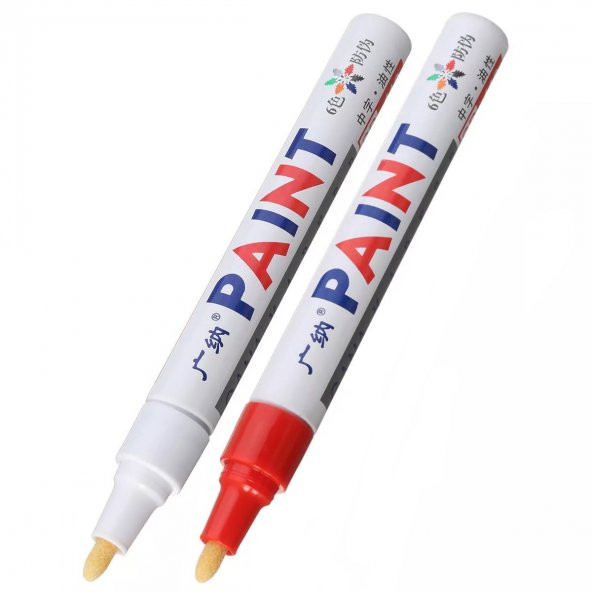 Oto Lastik Yazı Kalemi 2'li Set Beyaz-Kırmızı Lastik Boya Kalemi Yazı Renklendirme Kalemi