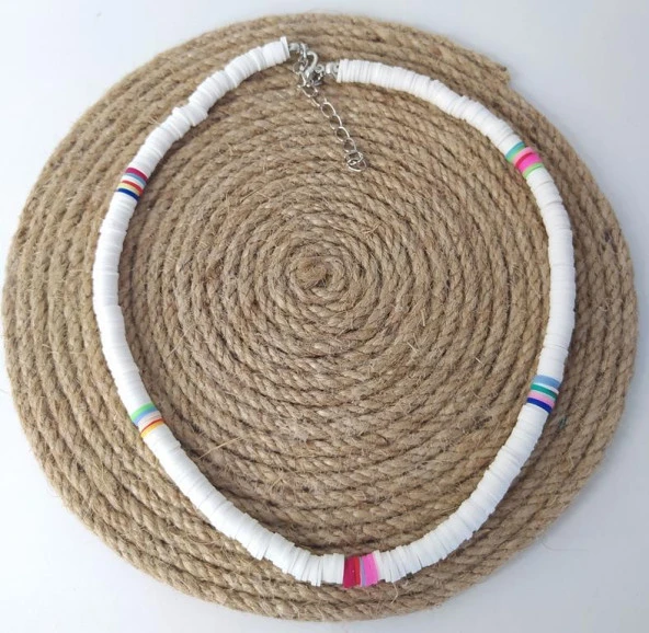 Beyaz Karışık Renkli Fimo Kolye Bijuteri Takı Aksesuar