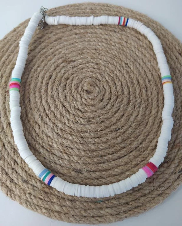 Beyaz Karışık Renkli Fimo Kolye Bijuteri Takı Aksesuar - 2