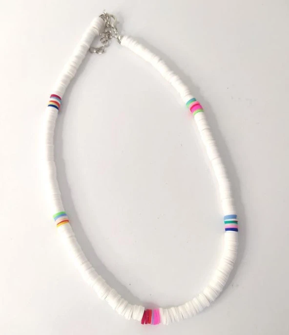 Beyaz Karışık Renkli Fimo Kolye Bijuteri Takı Aksesuar - 3