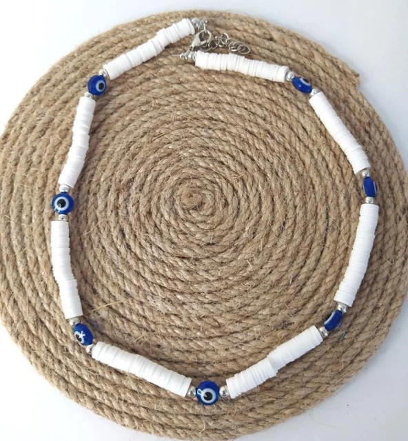 Beyaz Nazar Boncuklu Fimo Kolye Bijuteri Takı Aksesuar - 3