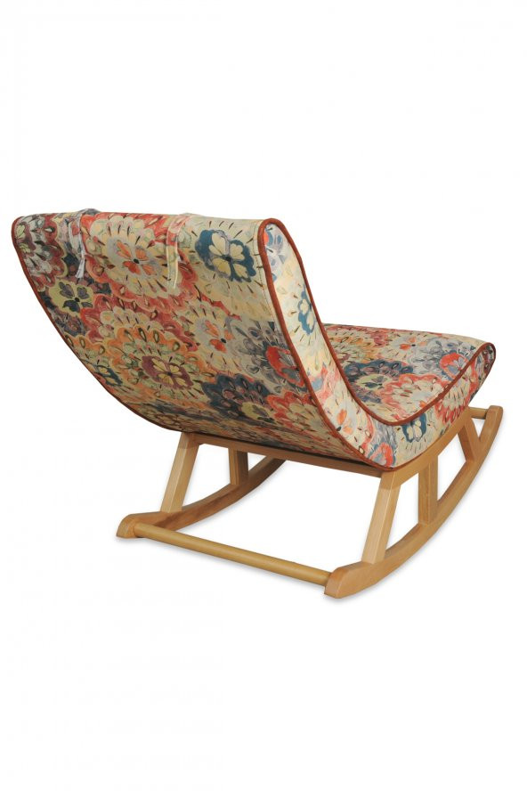 Asedia Miskin Naturel Çiçekli Ahşap Sallanan Sandalye Dinlenme Emzirme Baba Tv Okuma Uzanma Koltuğu Berjer - Resim 3