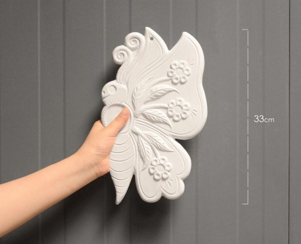 Çiçekli Kelebek Seramik Bisküvi Boyanabilir Obje (Ham Ürün) - Resim 2